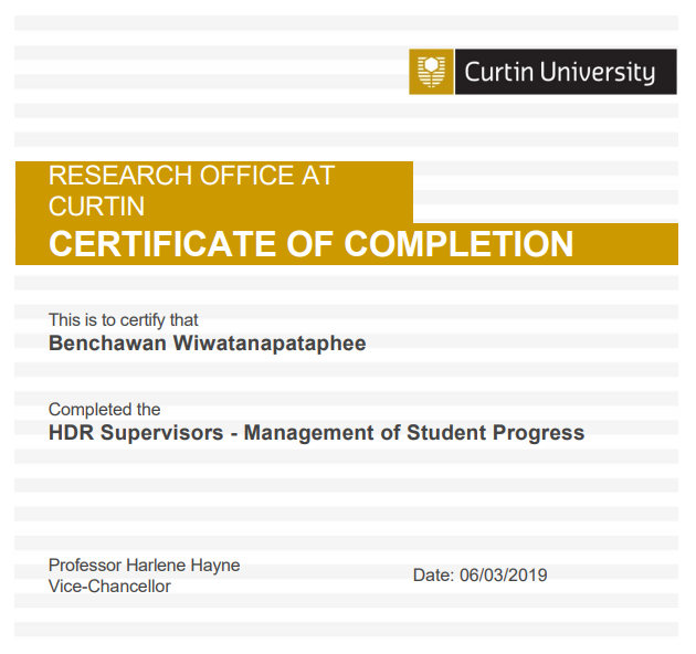 06/03/2019 HDR Supervisors — Management of Student Progress